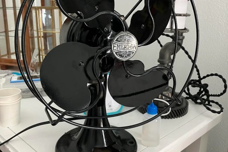 A 90-year-old cast-iron Emerson fan needed just two tiny repairs to hum again